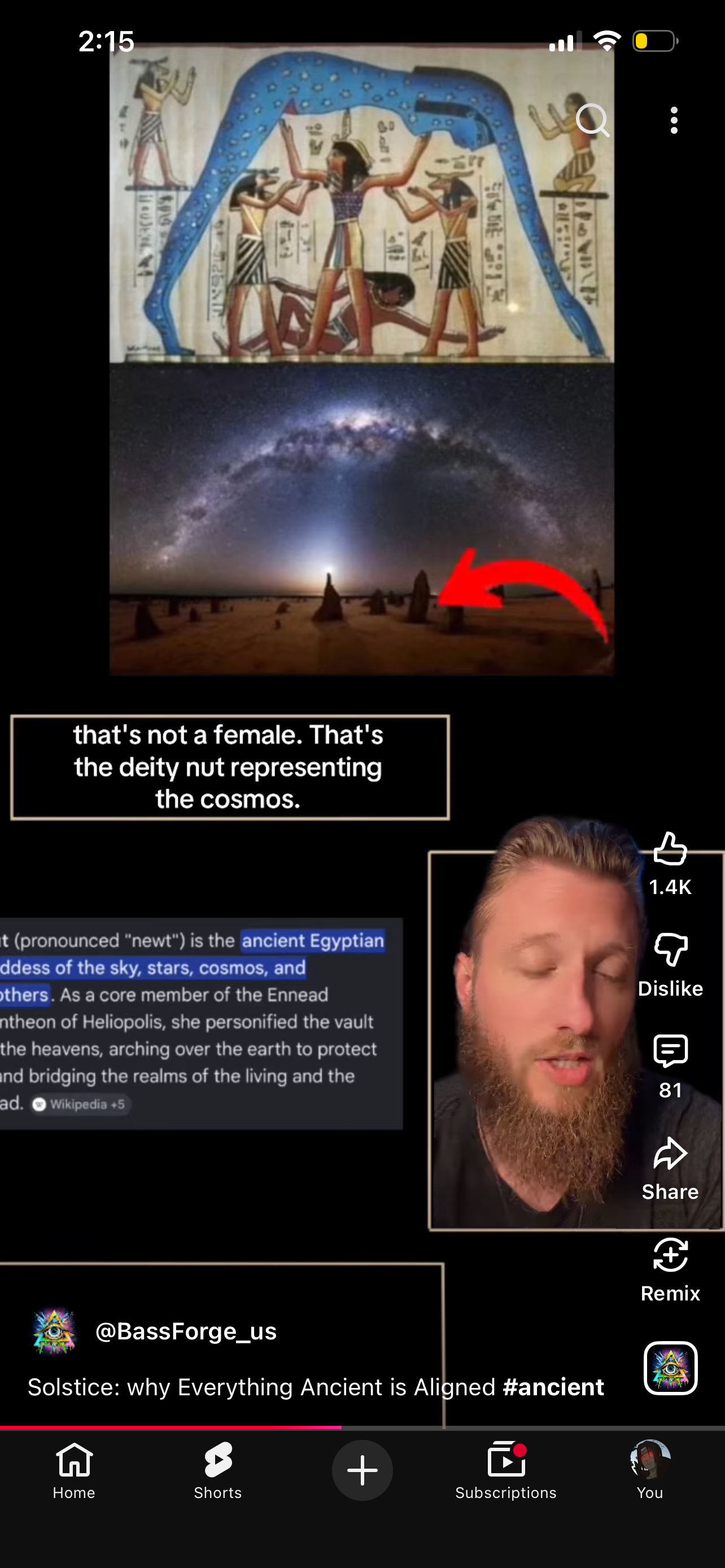Egyptian goddess Nut arching over the Earth compared to the Milky Way arch